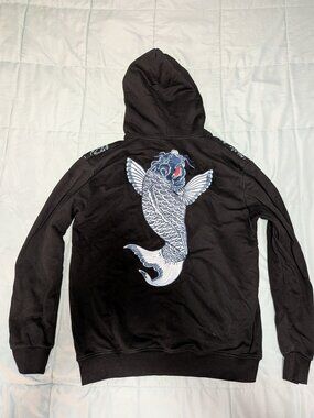 Koisea Japanese Blue Koi Carp Embroidered Sukajan Hoodie Like New